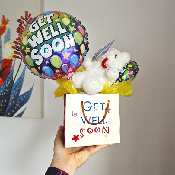 Ceramic Tote Plush Bear Baloons "Get Well Soon", AmeriChoice Since 1987 - Picture 7 of 10